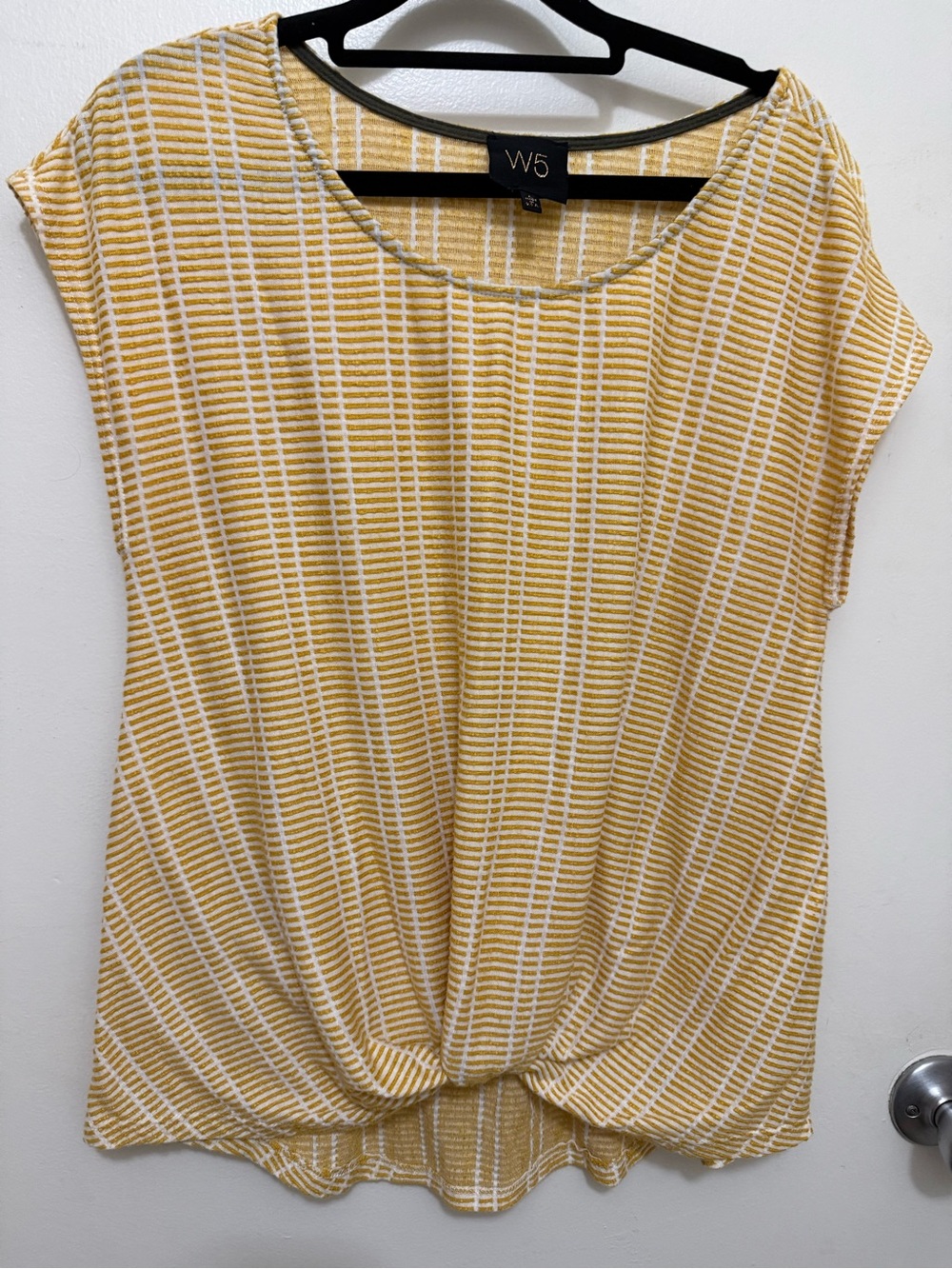 W5 Yellow and White Striped Tie-Hem Blouse